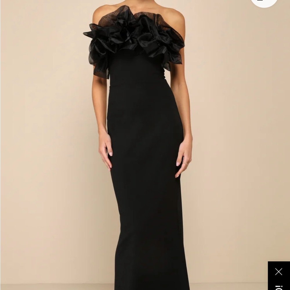 Lulus Evening Excellence Black Ruffled Strapless Dress